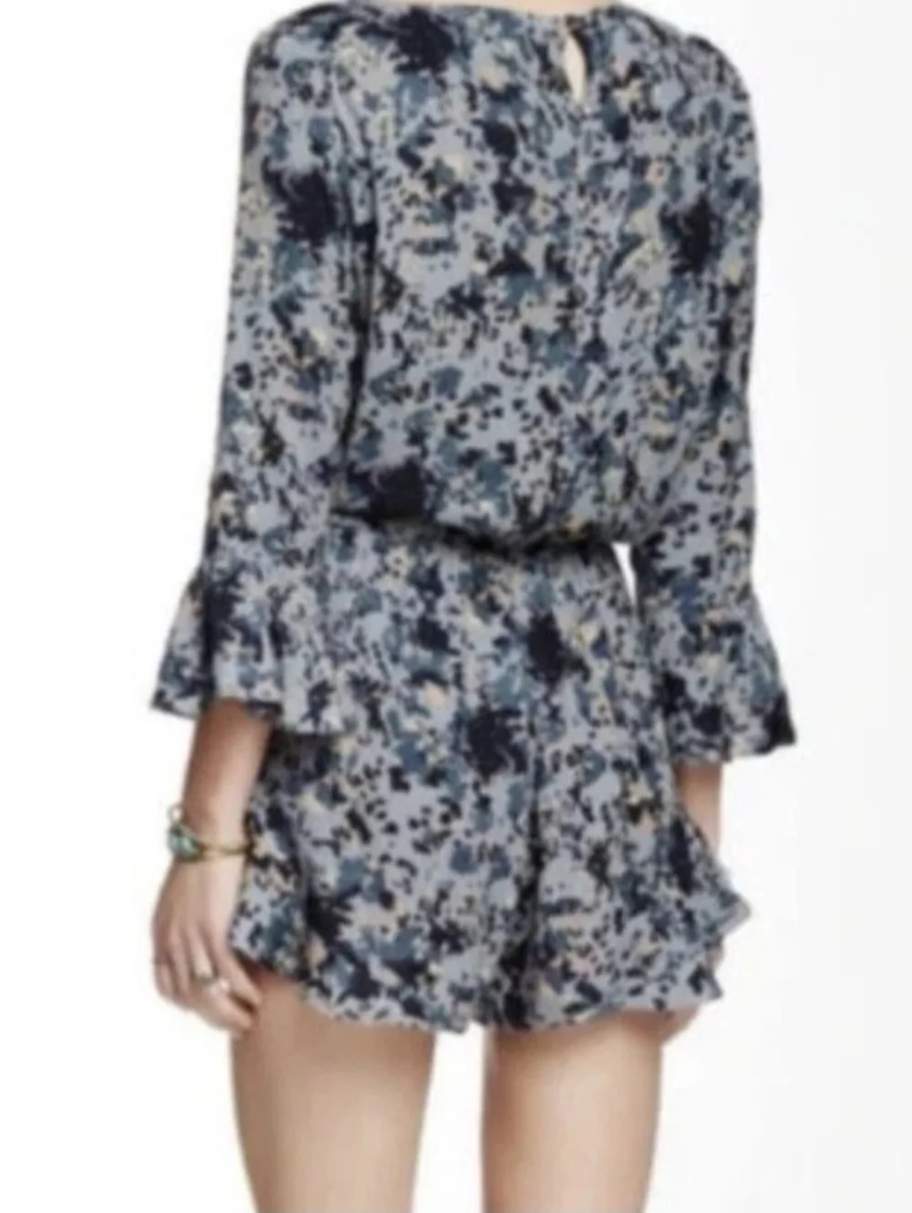 Free People All The Right Ruffles Romper Size M Blue Floral Boho
